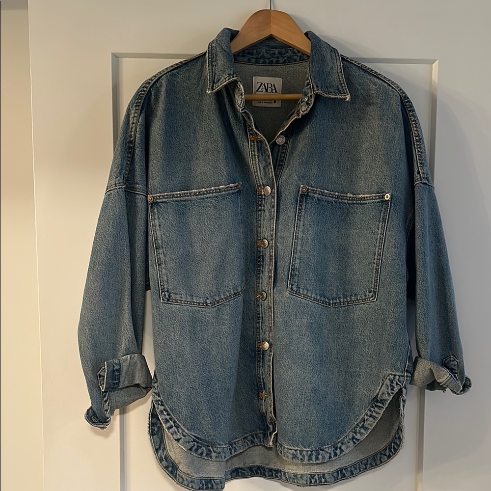 Zara Blue Denim Button-Up Shirt